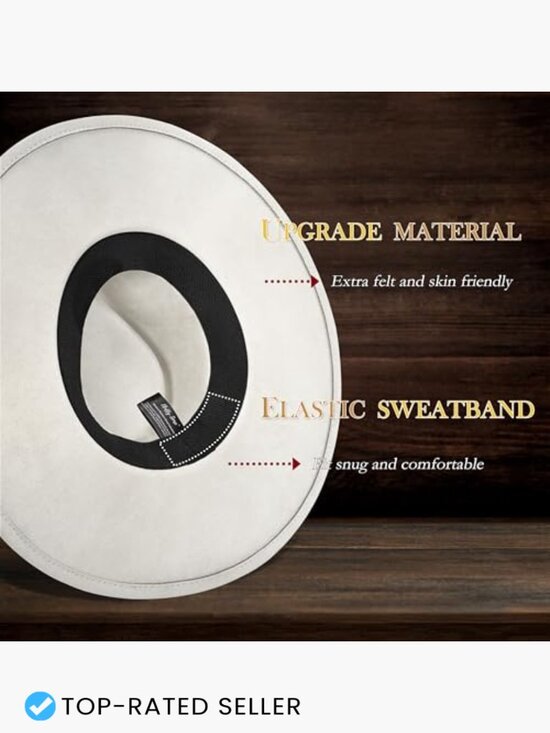 Wide Brim Felt Rancher Fedora Hat Boho Western Classic Teardrop Crown main image 5